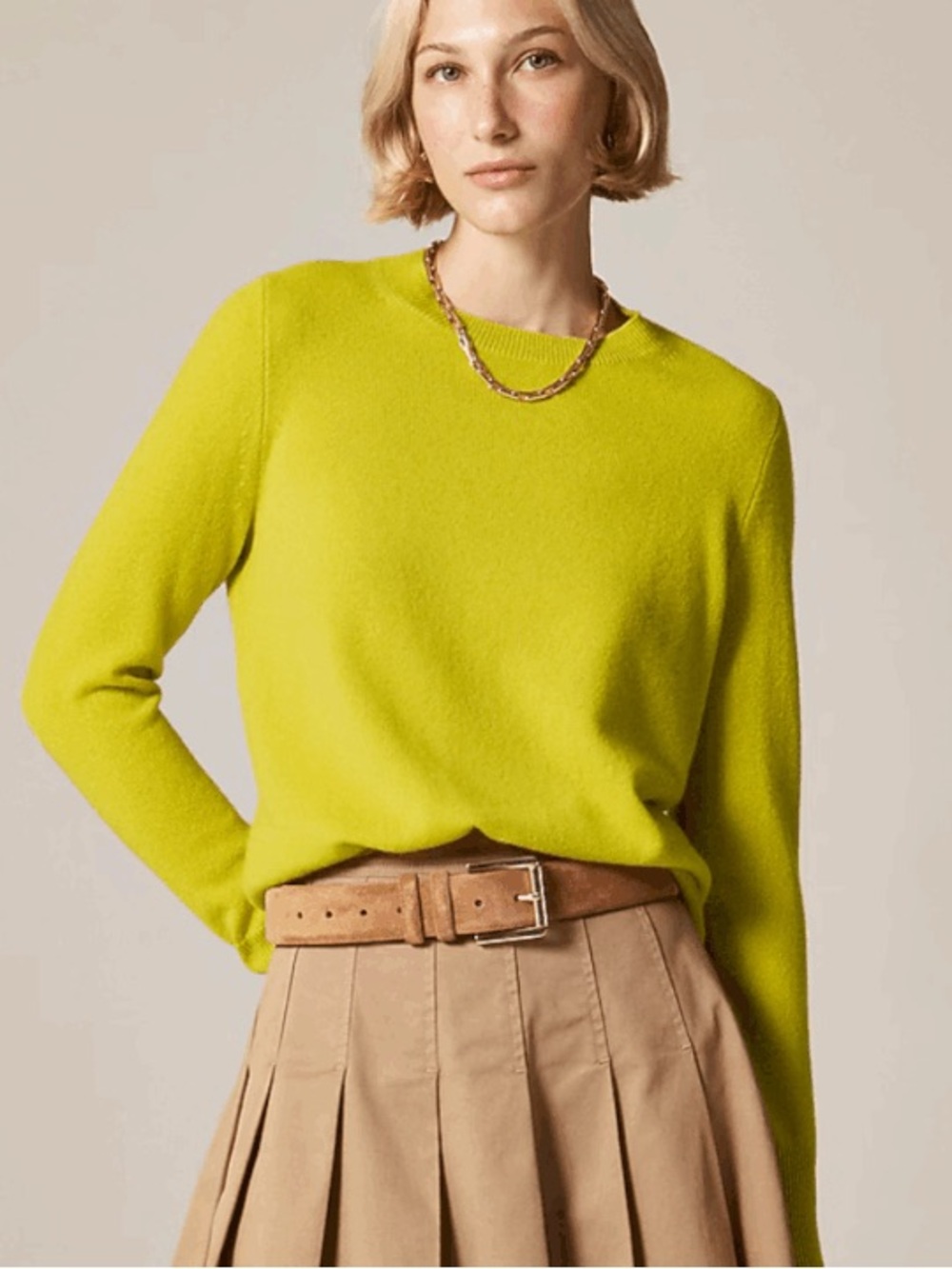 NWT J.Crew Cashmere Classic-Fit Crewneck Sweater Green Yellow chartreuse Sz S